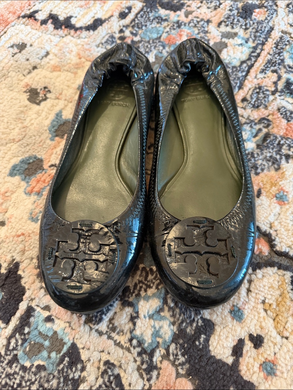Tory Burch Black Patent Logo Ballet Flats
